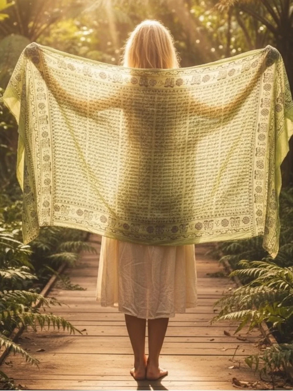 Cotton Meditation Yoga Prayer Shawl with Om Mantra Print in Kiwi Green
